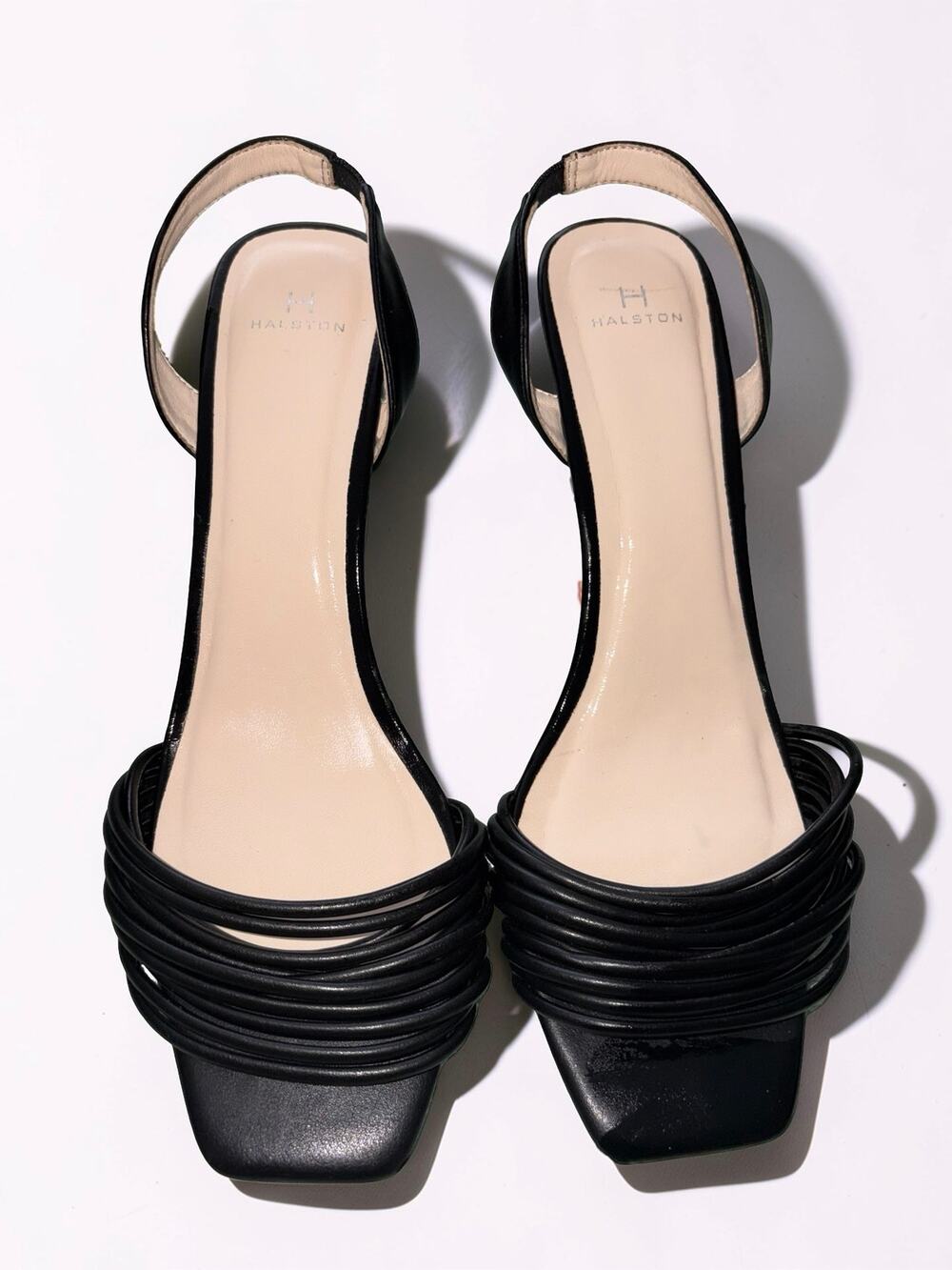 H Halston Black Leather Strappy Slingback Sandals Square Toe Women's Size 11 - Picture 1 of 2